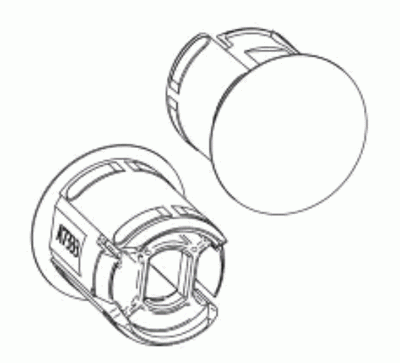 Grijze kunststof afdekdop links (met schotjes aan binnenkant)